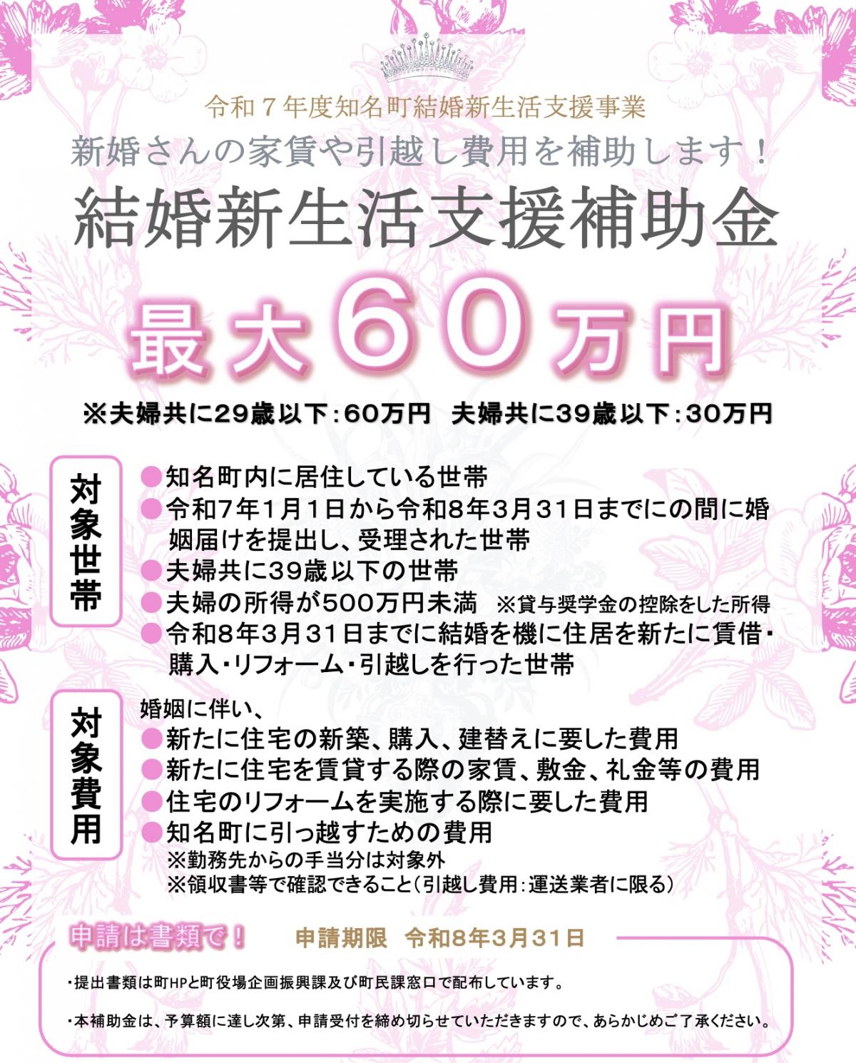 結婚新生活支援事業補助金案内チラシ