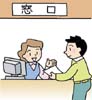 窓口で事務員と男性がやり取りしているイラスト